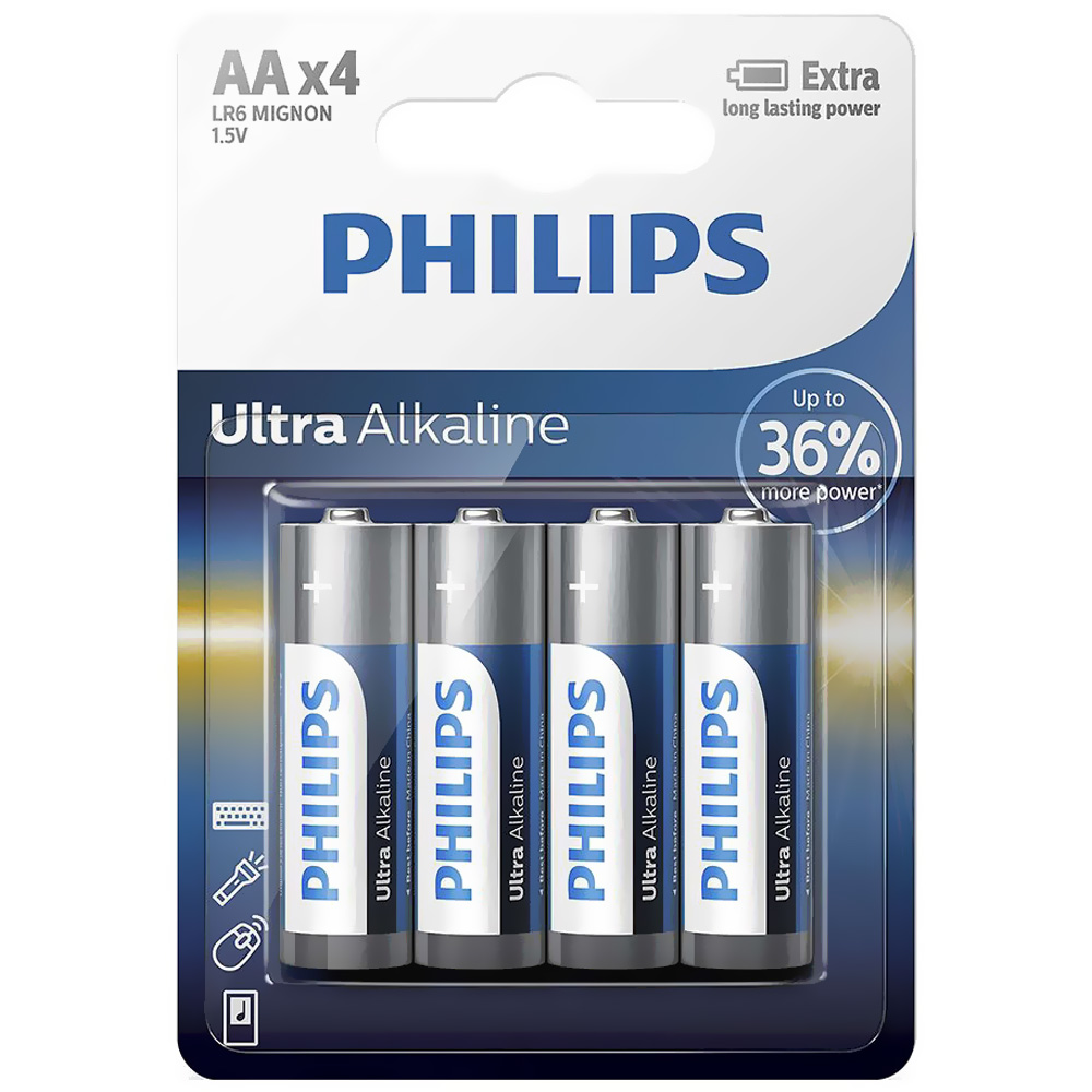 Pilhas Philips Ultra Alkaline AA com 4 Pilhas - LR6E4B/97