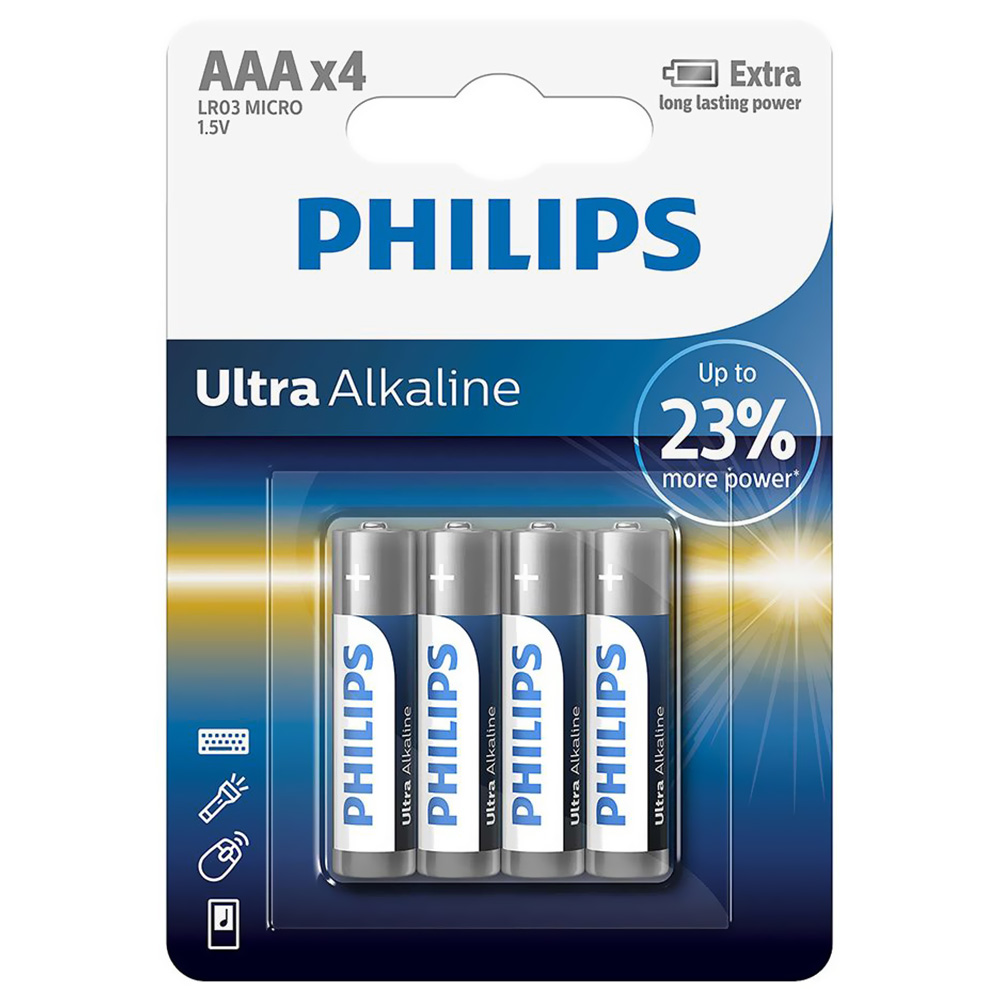 Pilhas Philips Ultra Alkaline AAA com 4 Pilas - LR03E4B/97