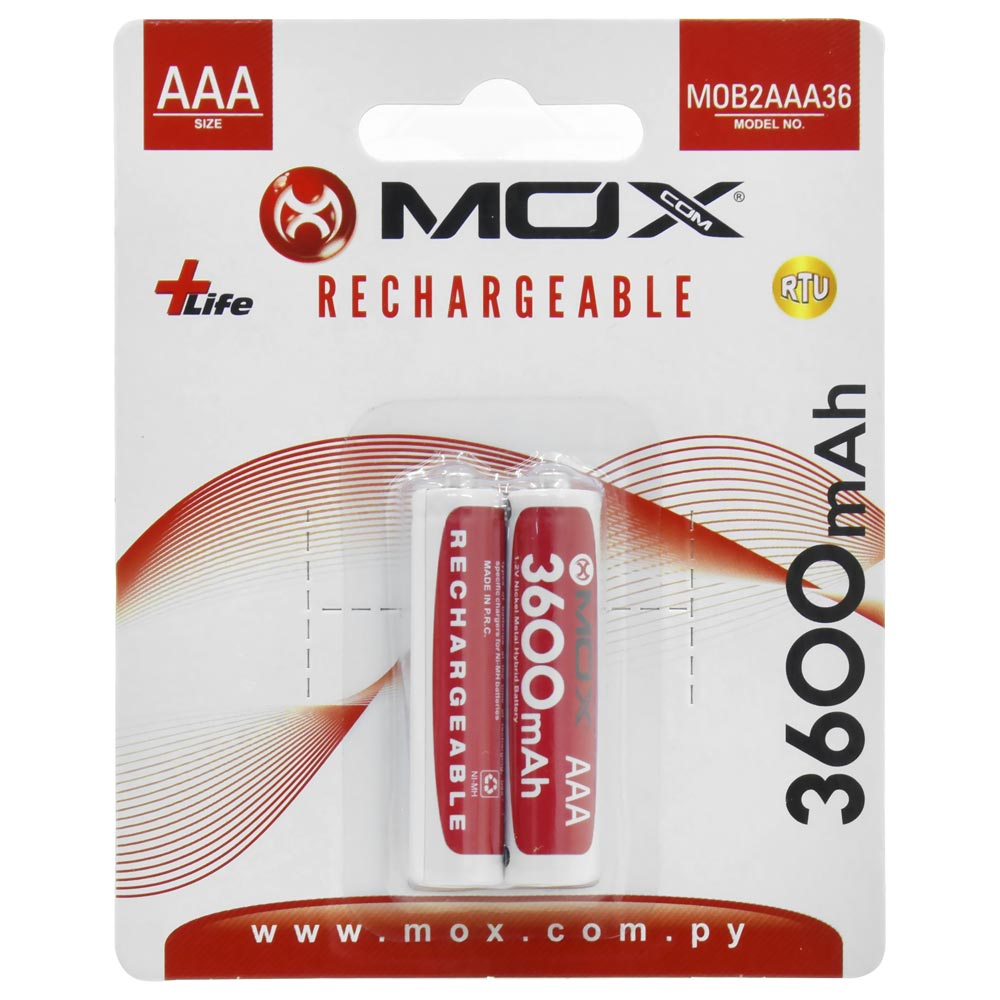 Pilhas Recarregável Mox AAA com 2 Pilhas / 3600MAH - MOB2AAA36
