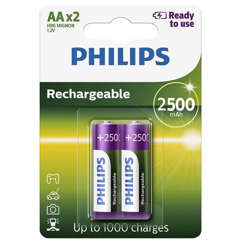Pilhas Recarregável Philips AA com 2 Pilhas / 2500MAH - R6B2RTU25/97