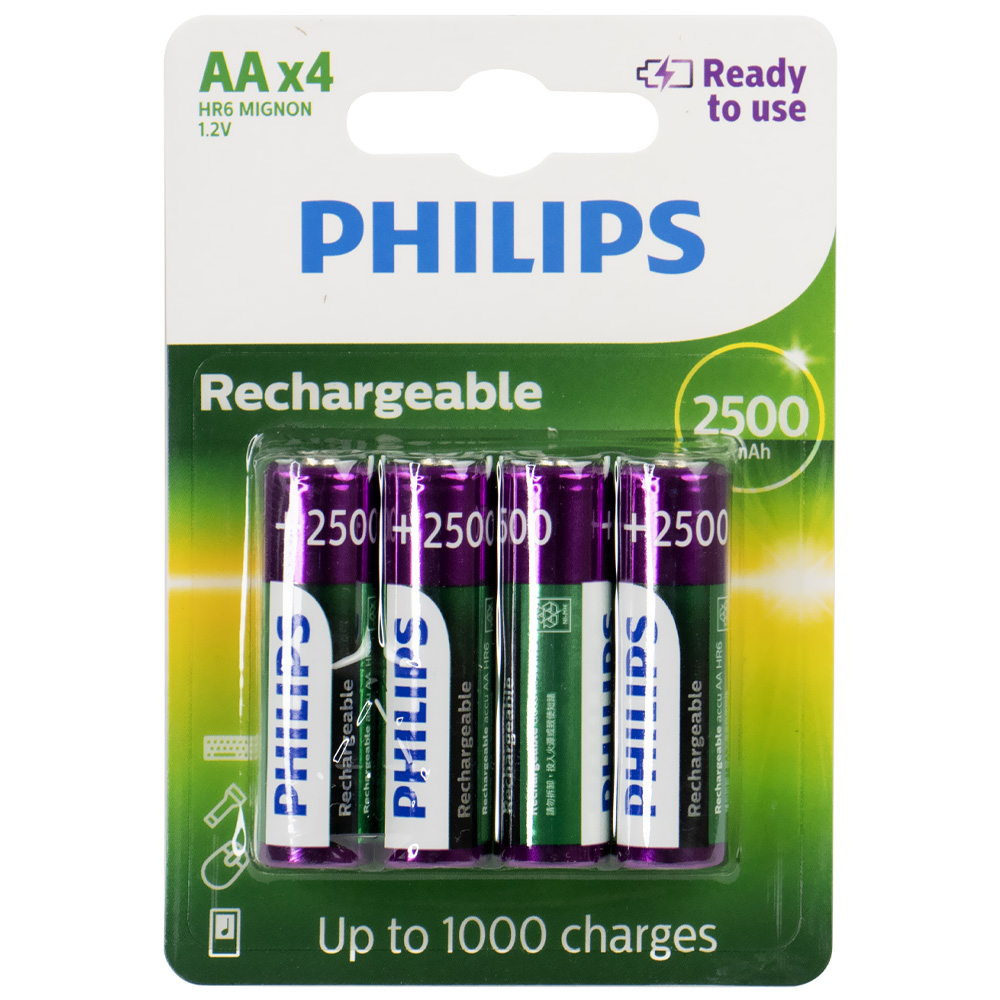 Pilhas Recarregável Philips AA com 4 Pilhas / 2500MAH - R6B4RTU25/97