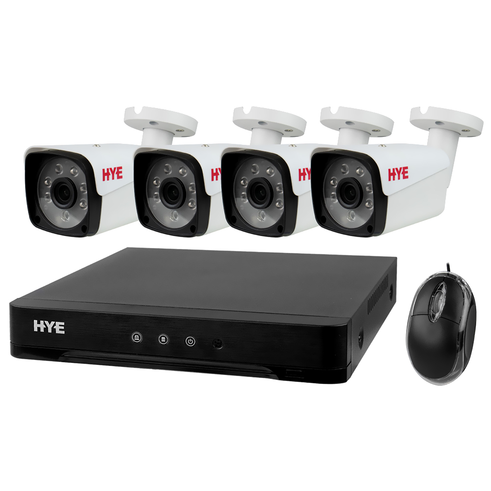 CCTV de Vigilância DVR HYE AH4404T Kit Com 4 Câmeras Outdoor / 8CH / 1080P - Preto + Mouse