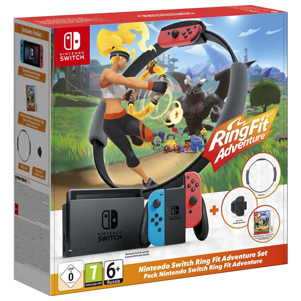 Console Nintendo Switch 32GB Ring Fit Adventure - Preto / Vermelho Neon (LEA-HAD-S-KABLF) (Europeu)