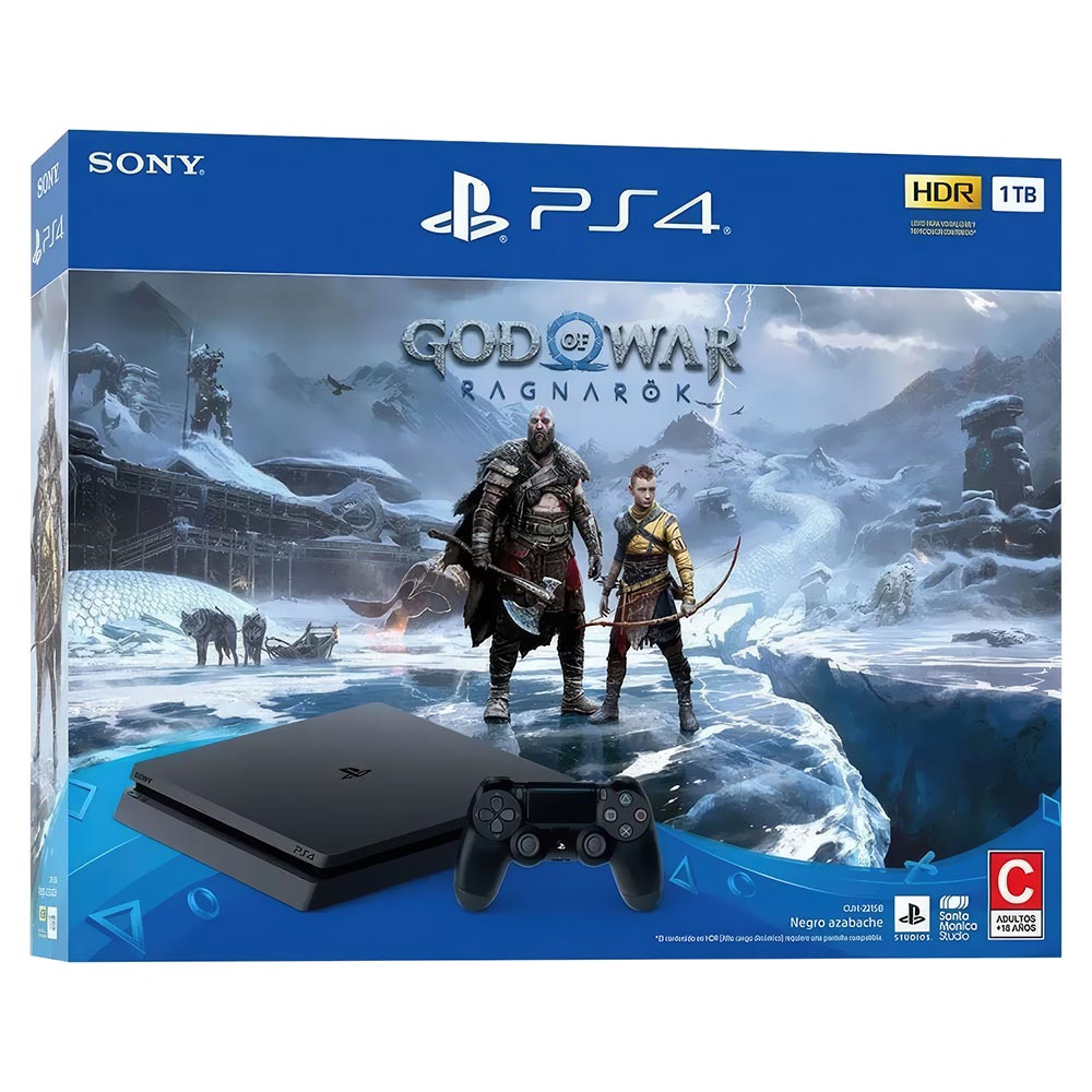 Console Sony PlayStation 4 Slim CUH-2215B 1TB / Bivolt - Preto + Jogo God Of War Ragnarok (Americano)