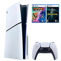 Console Sony PlayStation 5 Slim CFI-2015 A01X 1TB / Standard Edition / Bivolt - Branco + 2 Jogos Returnal / Ratchet e Clank (Americano)
