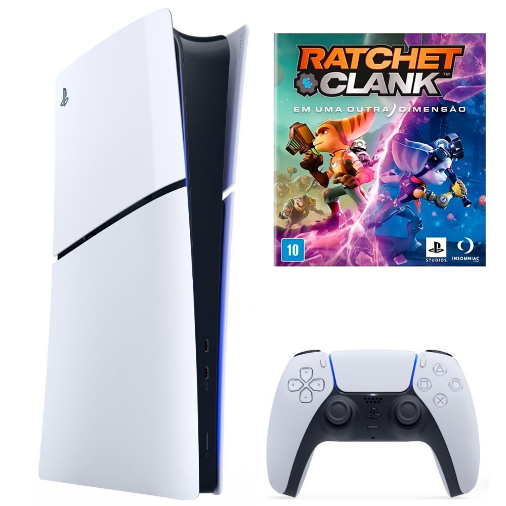 Console Sony PlayStation 5 Slim CFI-2015 B01X 1TB / 8K / 4K / Digital Edition / Bivolt - Branco + 2 Jogos Returnal / Ratchet e Clank (Americano)