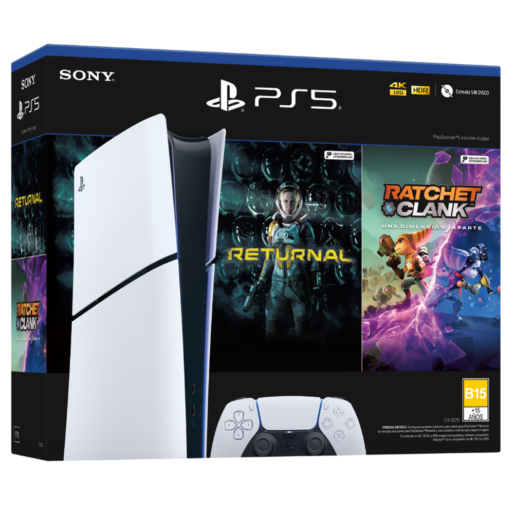 Console Sony PlayStation 5 Slim CFI-2015 B01X 1TB / 8K / 4K / Digital Edition / Bivolt - Branco + 2 Jogos Returnal / Ratchet e Clank (Americano)