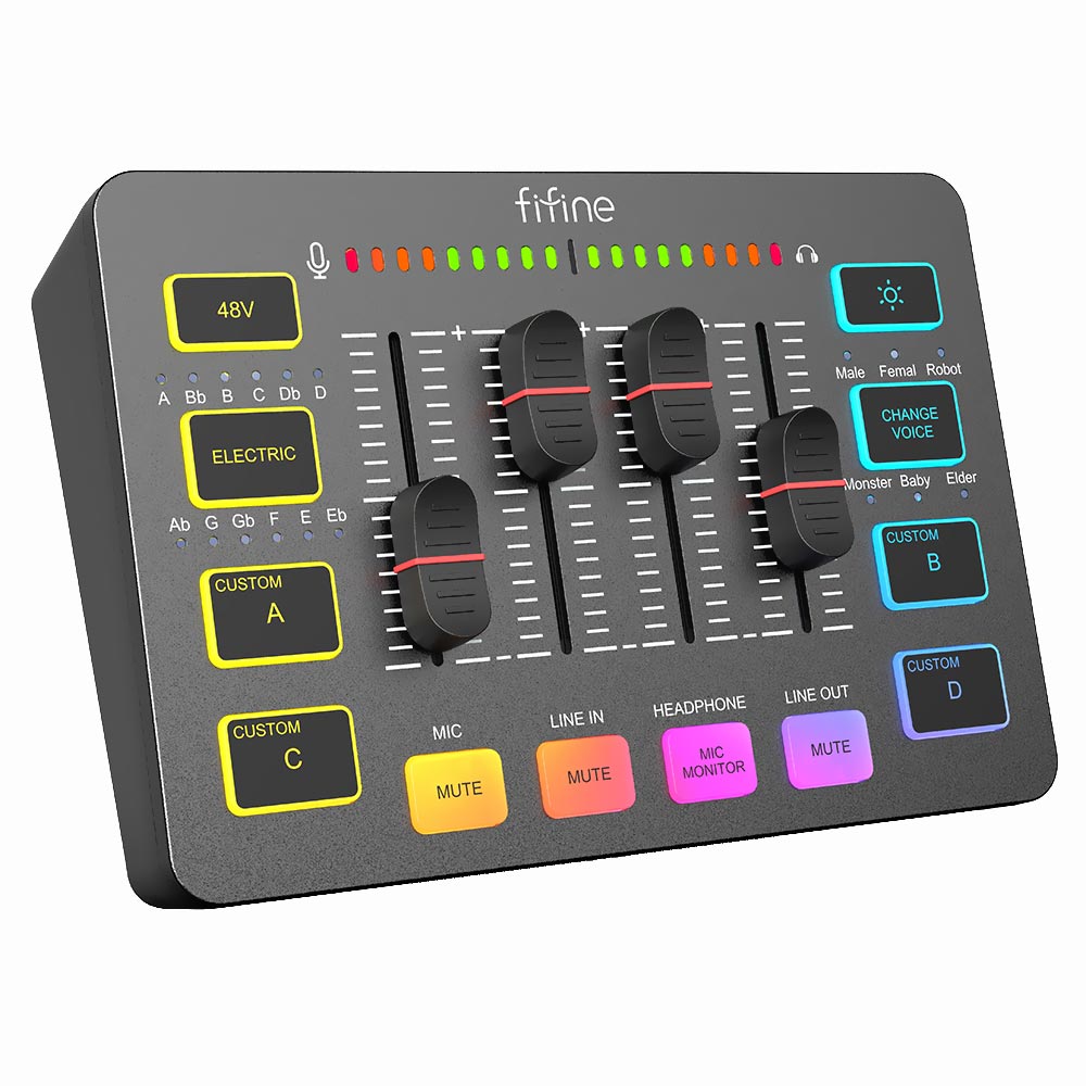 Fifine Mixer Ampligame SC3 RGB / USB / Type-C - Preto