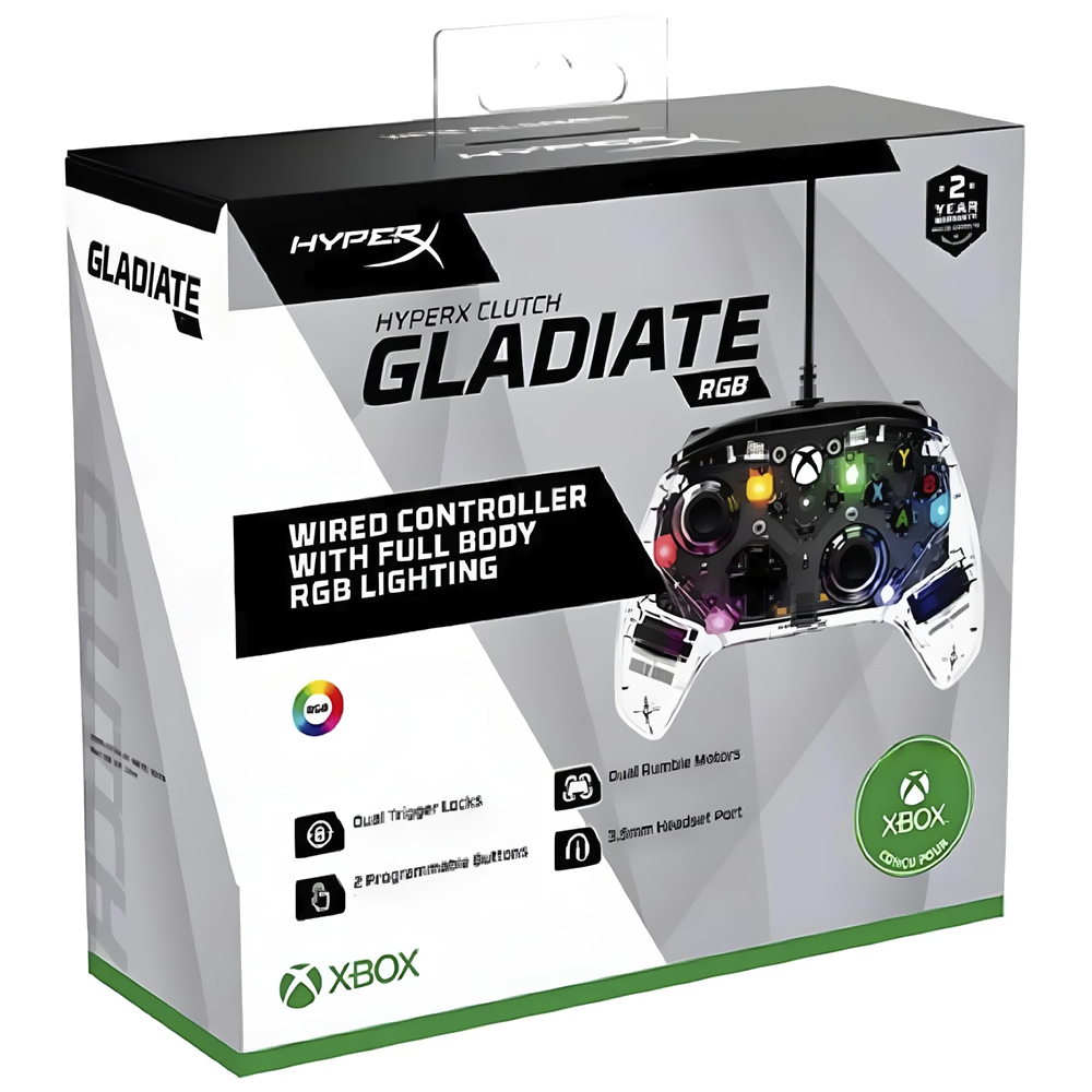 Controle Hyperx Cloutch Gladiate para Xbox / RGB / USB - Transparente (7D6H2AA)