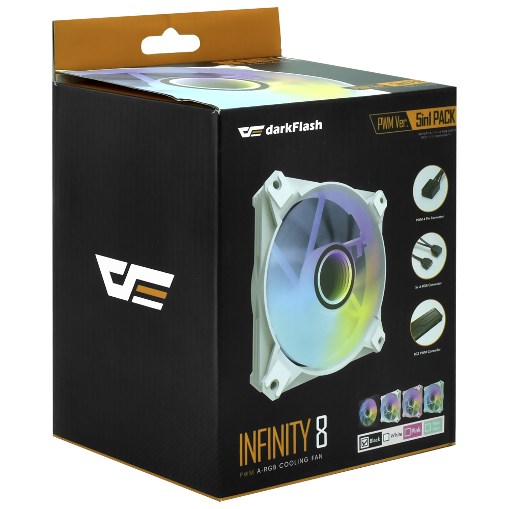 Cooler para Gabinete darkFlash Infinity 8 12X12 LED RGB Preto - Kit com 5 