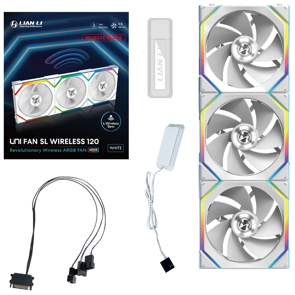 Cooler para Gabinete Lian Li Uni Fan SL Wireless 120 Reverse Blade 12X12 ARGB Branco - Kit com 3 (12RSL1W3W)