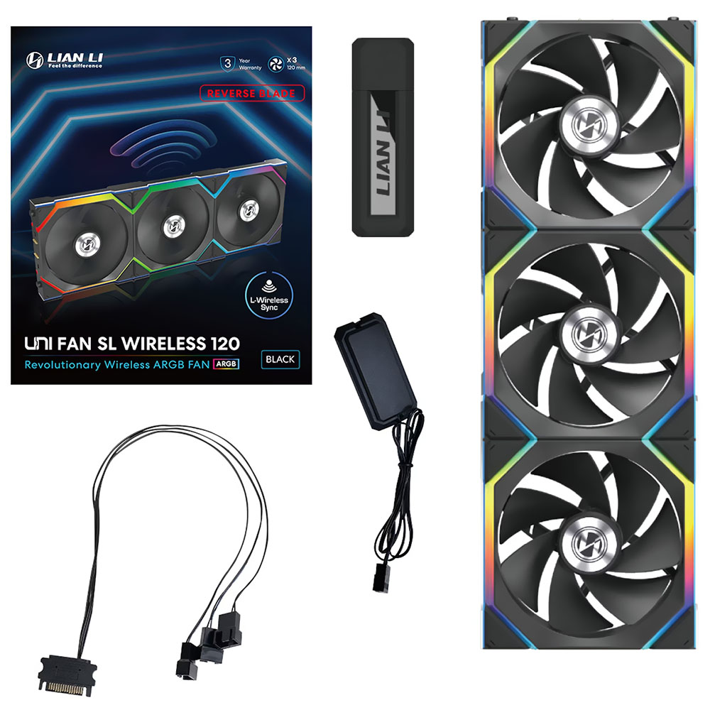 Cooler para Gabinete Lian Li Uni Fan SL Wireless 120 Reverse Blade 12X12 LED RGB Preto - Kit com 3 (12RSL1W3B)