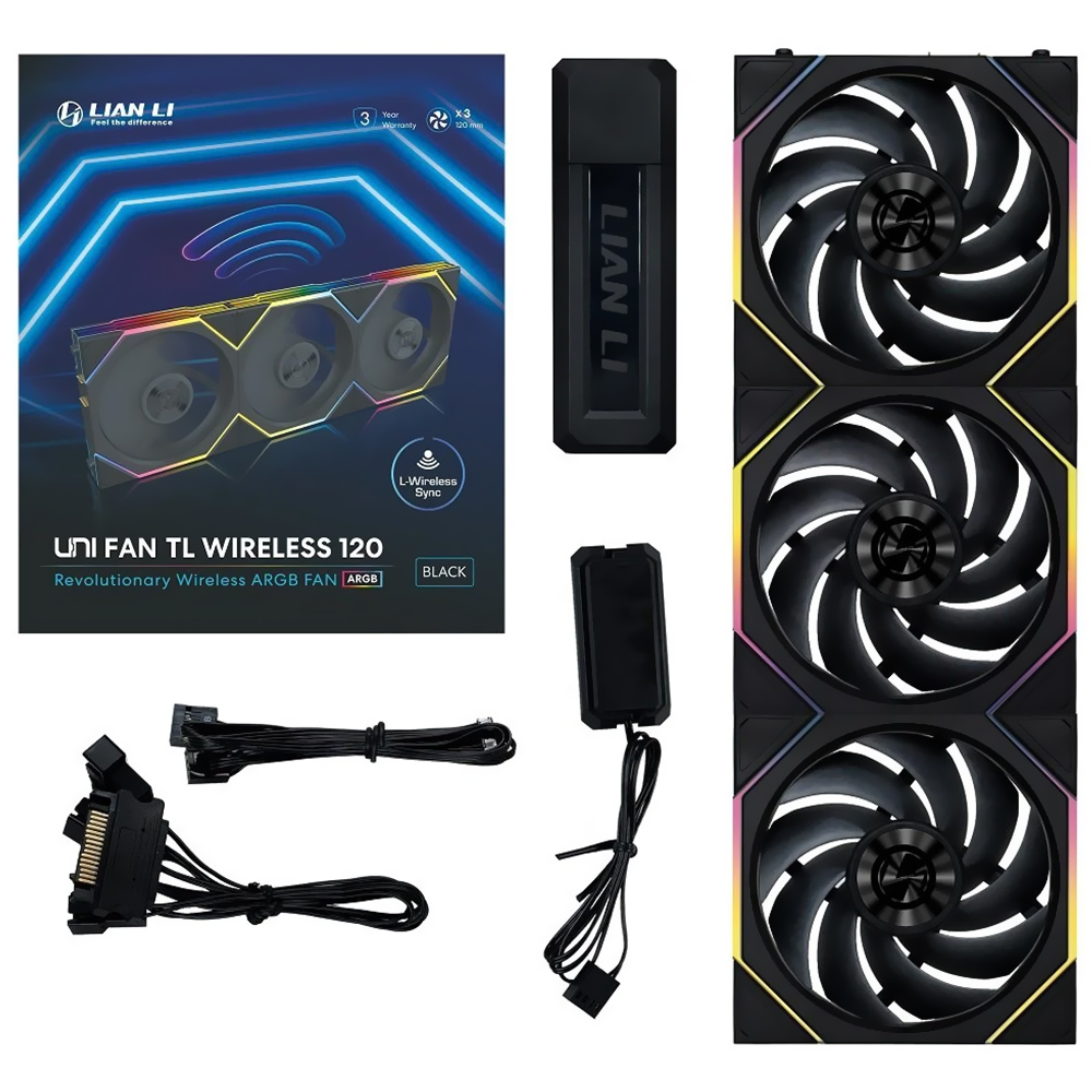 Cooler para Gabinete Lian Li Uni Fan TL Wireless 120 12X12 ARGB Preto - Kit com 3 (12TL1W3B)