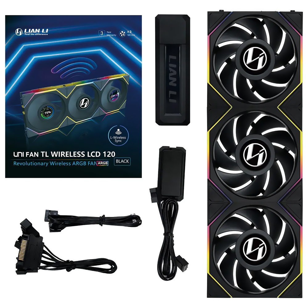 Cooler para Gabinete Lian Li Uni Fan TL Wireless 120 LCD 12X12 ARGB Preto - Kit com 3 (12TLLCD1W3B)