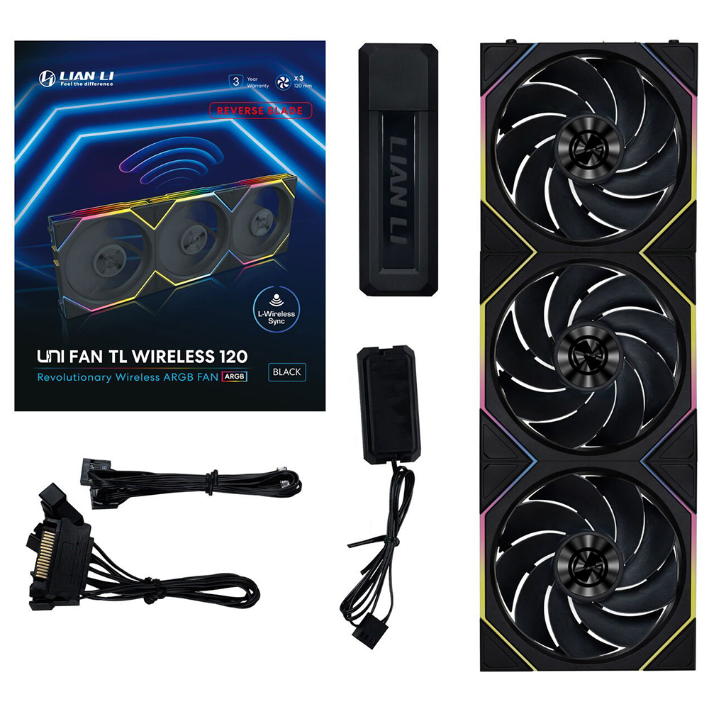 Cooler para Gabinete Lian Li Uni Fan TL Wireless 120 Reverse Blade 12X12 ARGB Preto - Kit com 3 (12RTL1W3B)