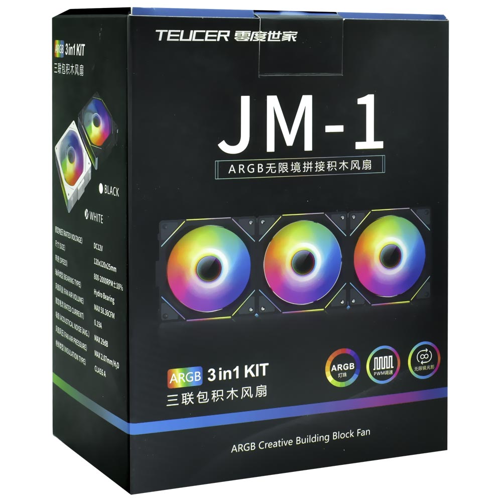 Cooler para Gabinete Teucer JM-1 12X12 LED ARGB Branco - Kit com 3 (493245)