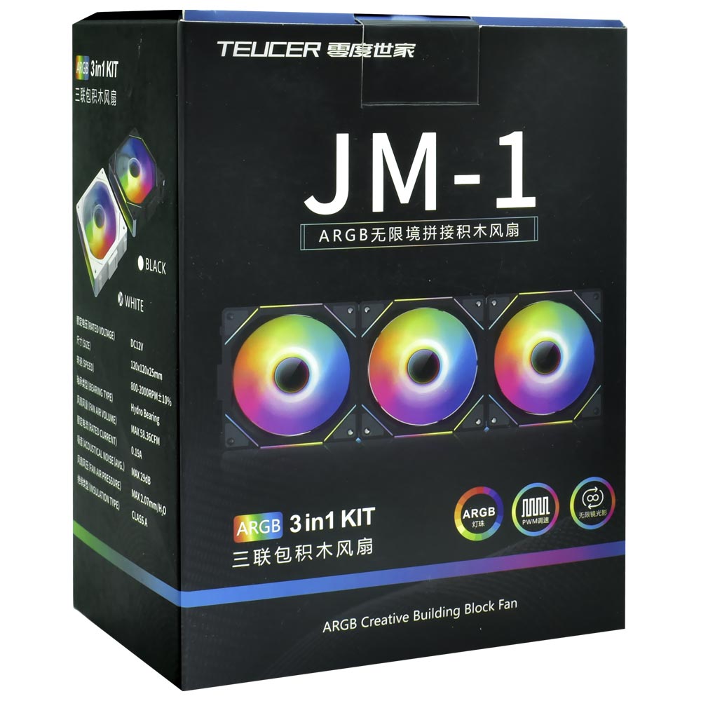 Cooler para Gabinete Teucer JM-1 12X12 LED ARGB Preto - Kit com 3 (493221)