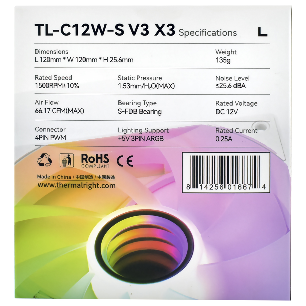 Cooler para Gabinete Thermalright TL-C12W-S V3 12X12 ARGB Branco - Kit com 3