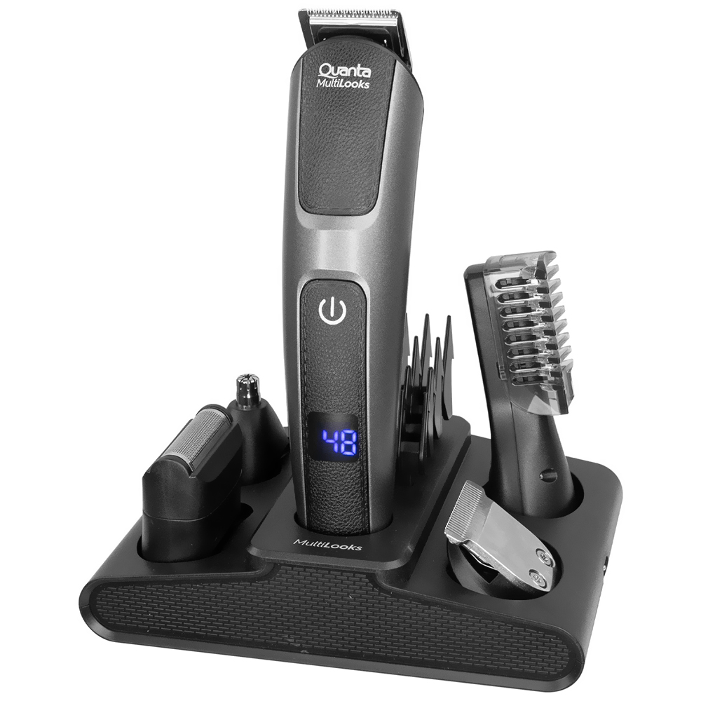 Barbeador Quanta QTAPK20 Recarregavel - Cinza + Estojo (Kit 12 em 1)