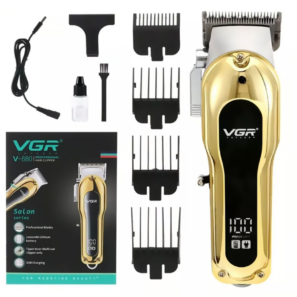 Maquina de Cortar Cabelo Professional VGR V-680 Recarregavel - Dourado (Kit)