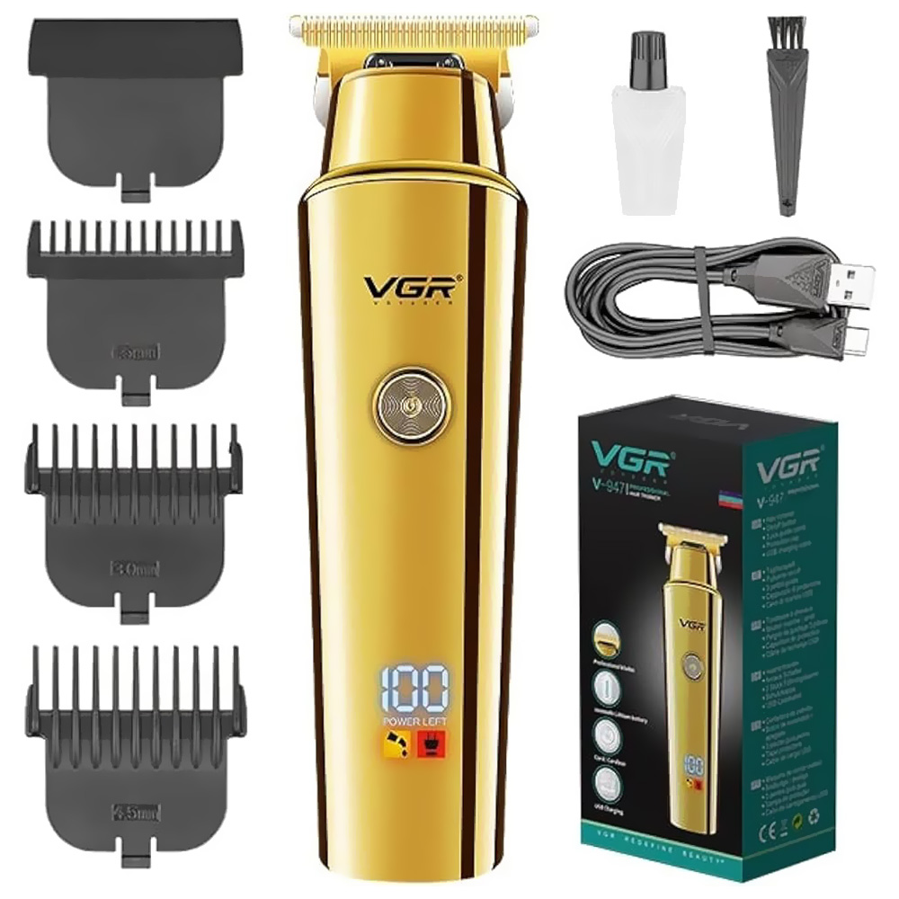 Maquina de Cortar Cabelo Professional VGR V-947 Recarregavel - Dourado (Kit)