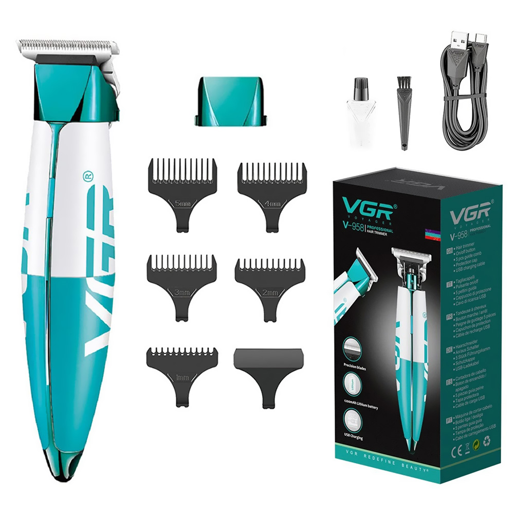 Maquina de Cortar Cabelo Professional VGR V-958 Recarregavel - Branco / Verde (Kit)