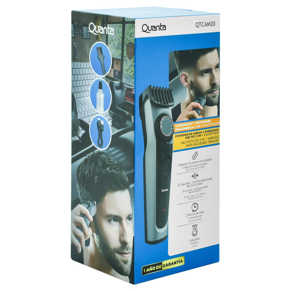 Maquina de Cortar Cabelo Quanta QTCAM20 Recarregavel - Preto / Cinza