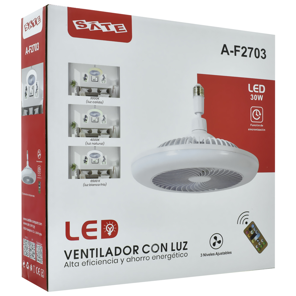 Ventilador com Lâmpada Satellite A-F2703 30W / Bivolt - Branco (Teto)