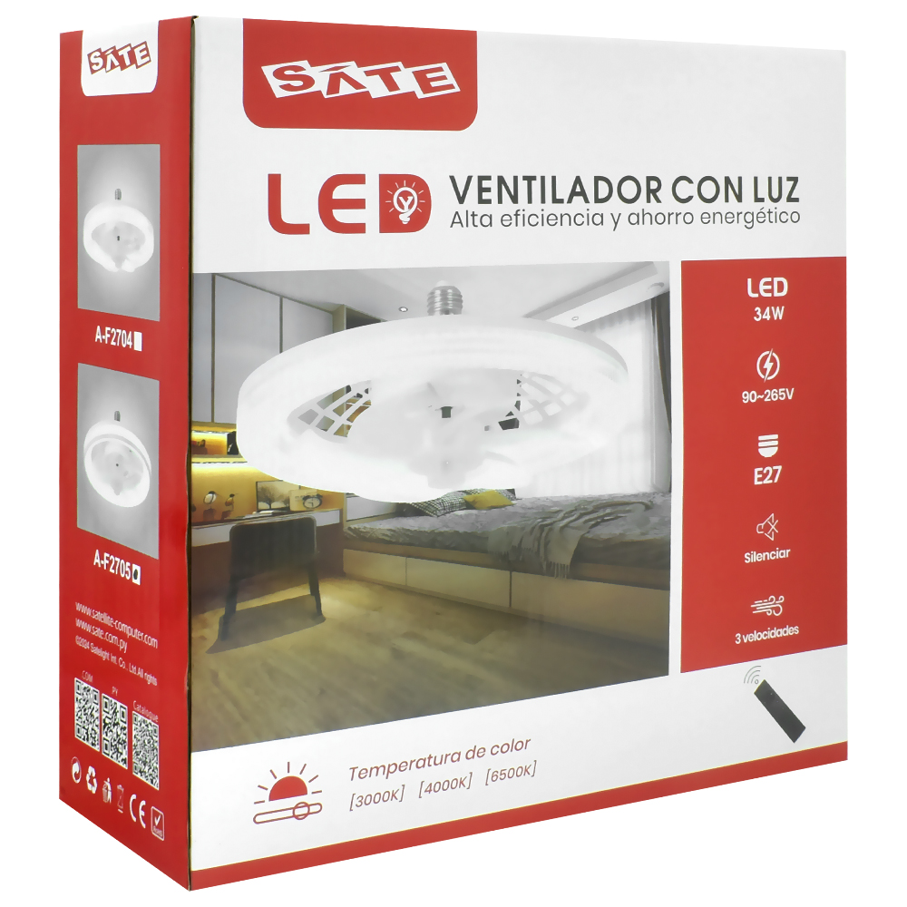 Ventilador com Lâmpada Satellite A-F2704 34W / Bivolt - Branco (Teto)