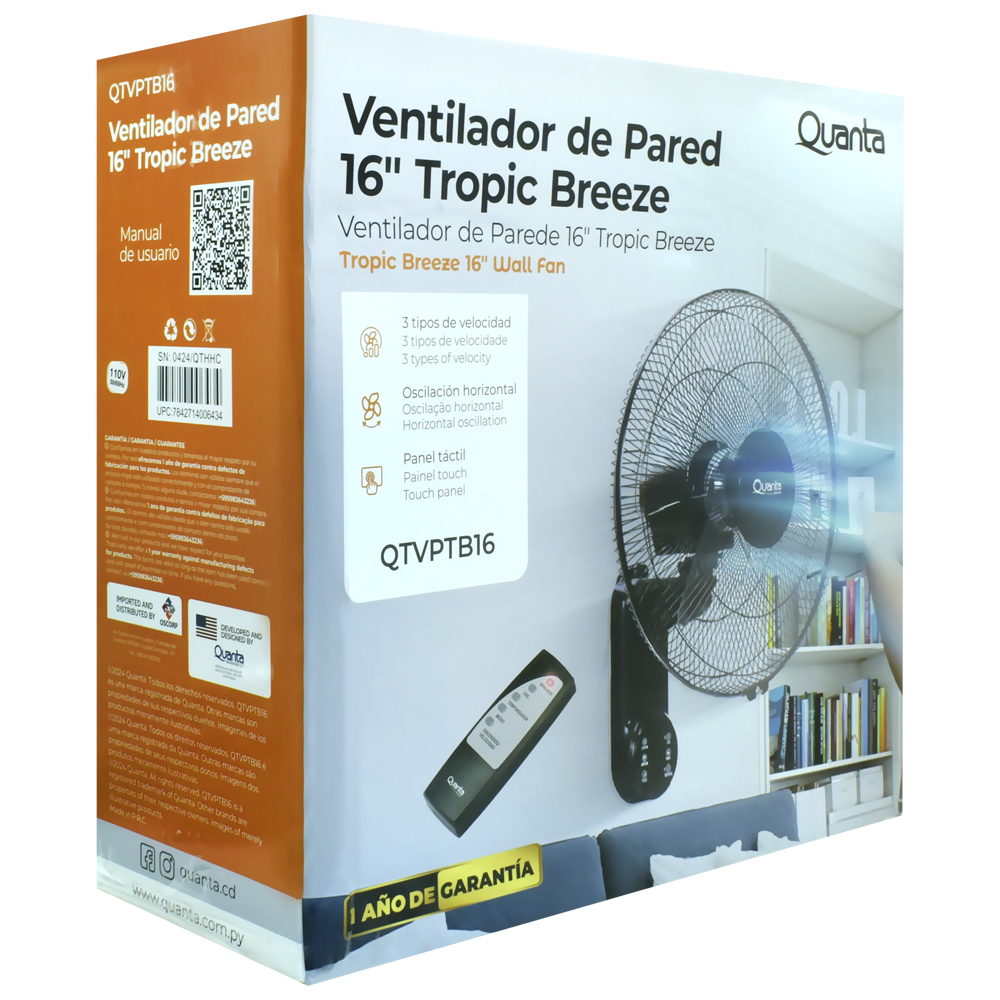 Ventilador de Parede Quanta QTVPTB16 16" / 220V - Preto