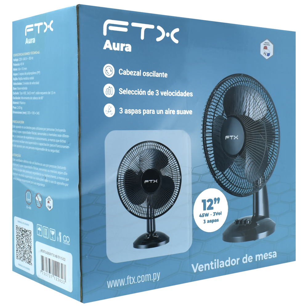 Ventilador FTX HB-TF-15-02 Aura 12" / 220V - Preto