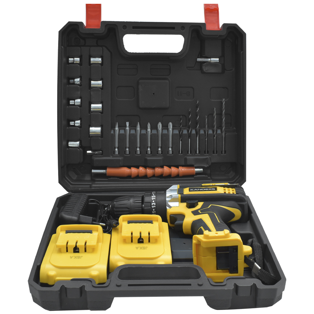 Parafusadeira Sem Fio Kandexs SP-991 Kit Bivolt - Preto / Amarelo