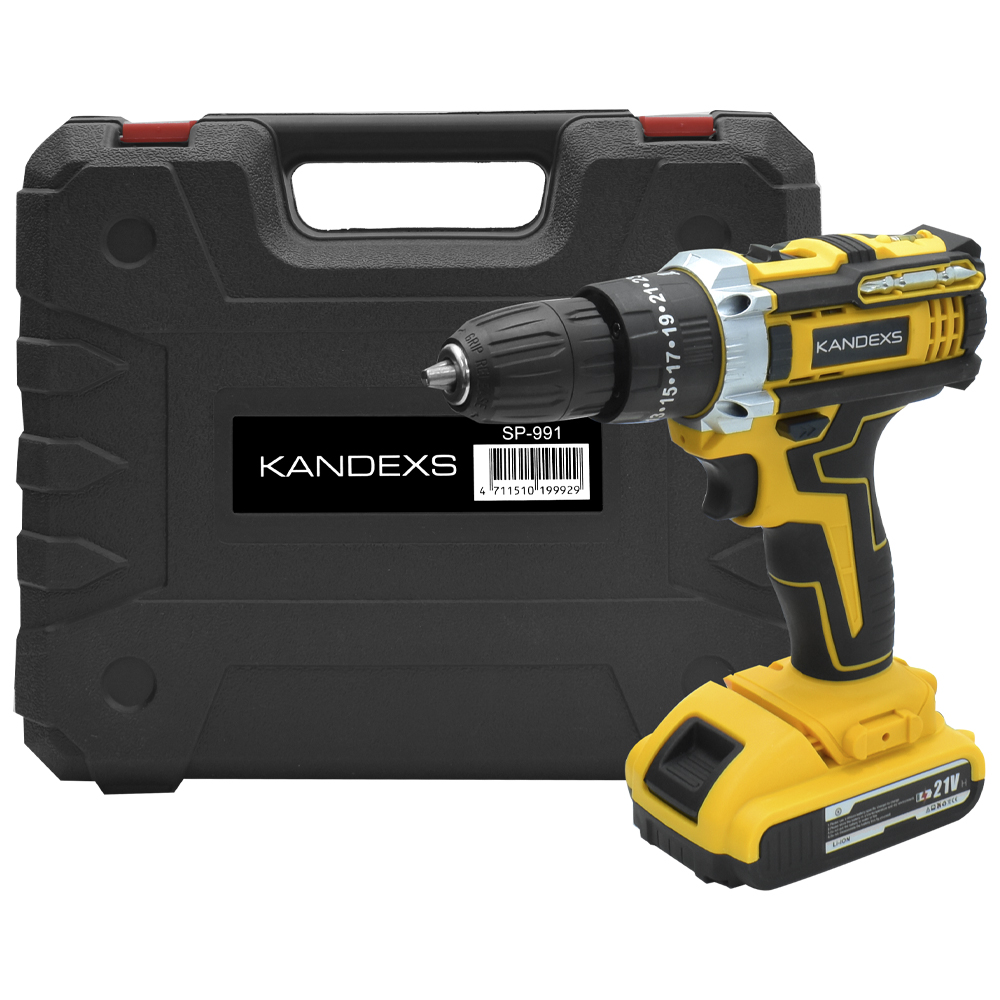 Parafusadeira Sem Fio Kandexs SP-991 Kit Bivolt - Preto / Amarelo