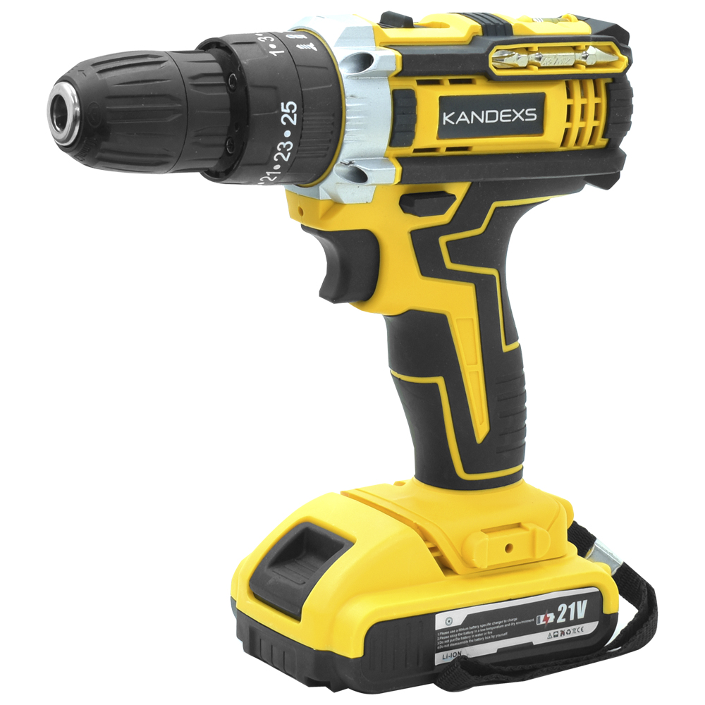 Parafusadeira Sem Fio Kandexs SP-993 Kit Bivolt - Preto / Amarelo