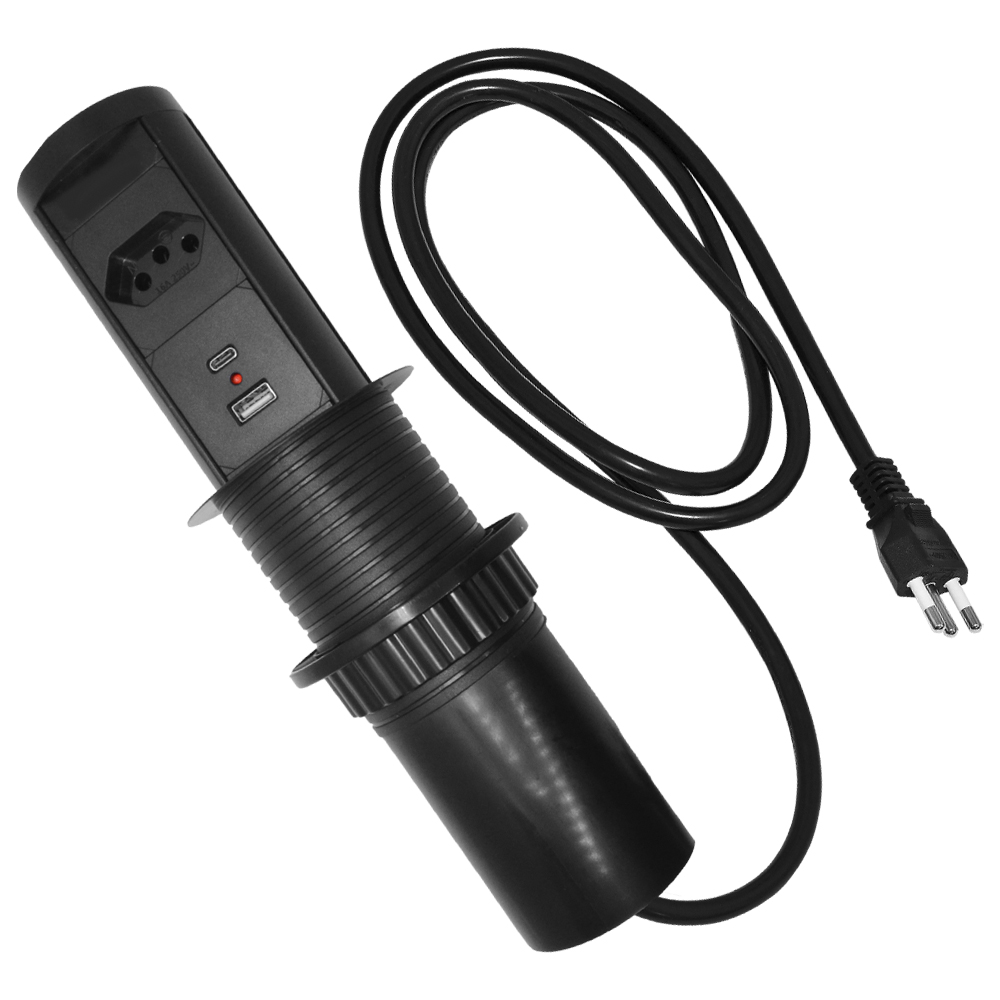 Torre de Tomada Automática BZN751-2U1W Tomada BR / USB-C / USB-A / Wireless - Preto