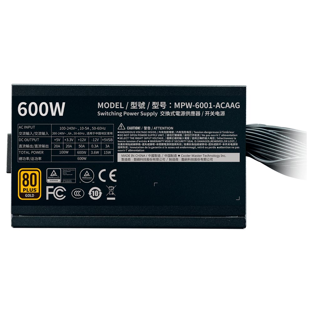 Fonte de Alimentação Cooler Master G600 600W ATX / Não Modular / 80 Plus Gold - MPW-6001-ACAAG-U2