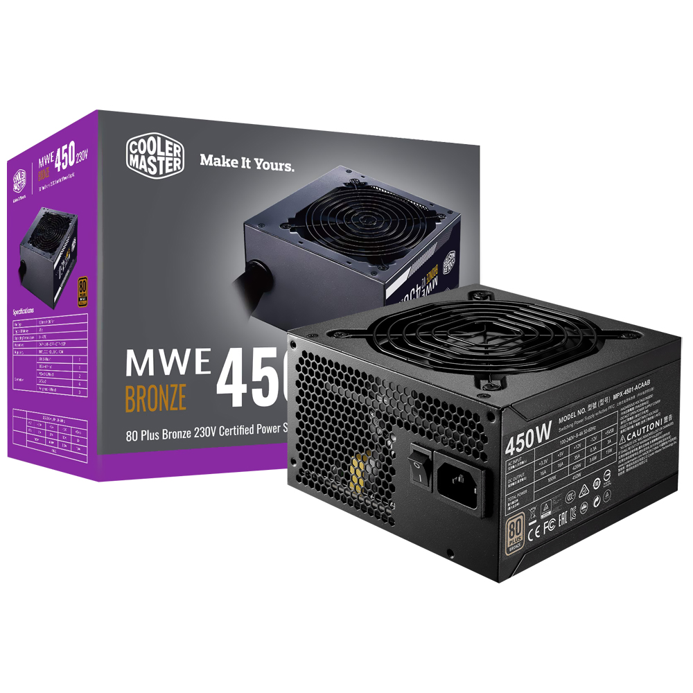 Fonte de Alimentação Cooler Master MWE 450W ATX / Não Modular / 80 Plus Bronze - MPE-4501-ACAAB-US