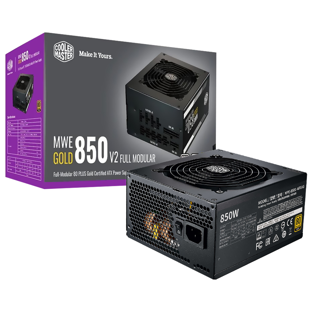 Fonte de Alimentação Cooler Master MWE V2 850W ATX / Modular / 80 Plus Gold - MPE-8501-AFAAG-U2