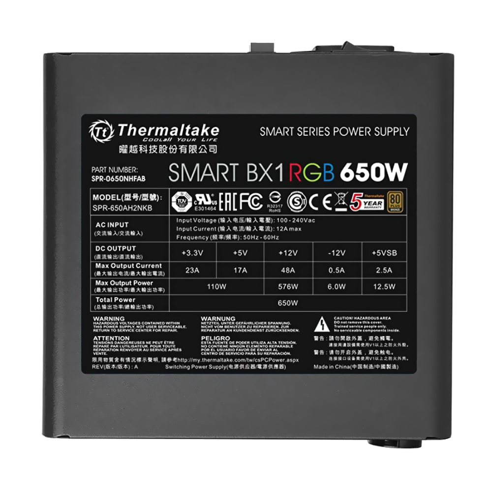 Fonte de Alimentação Thermaltake Smart Series BX1 650W ATX / Não Modular / 80 Plus Bronze / RGB