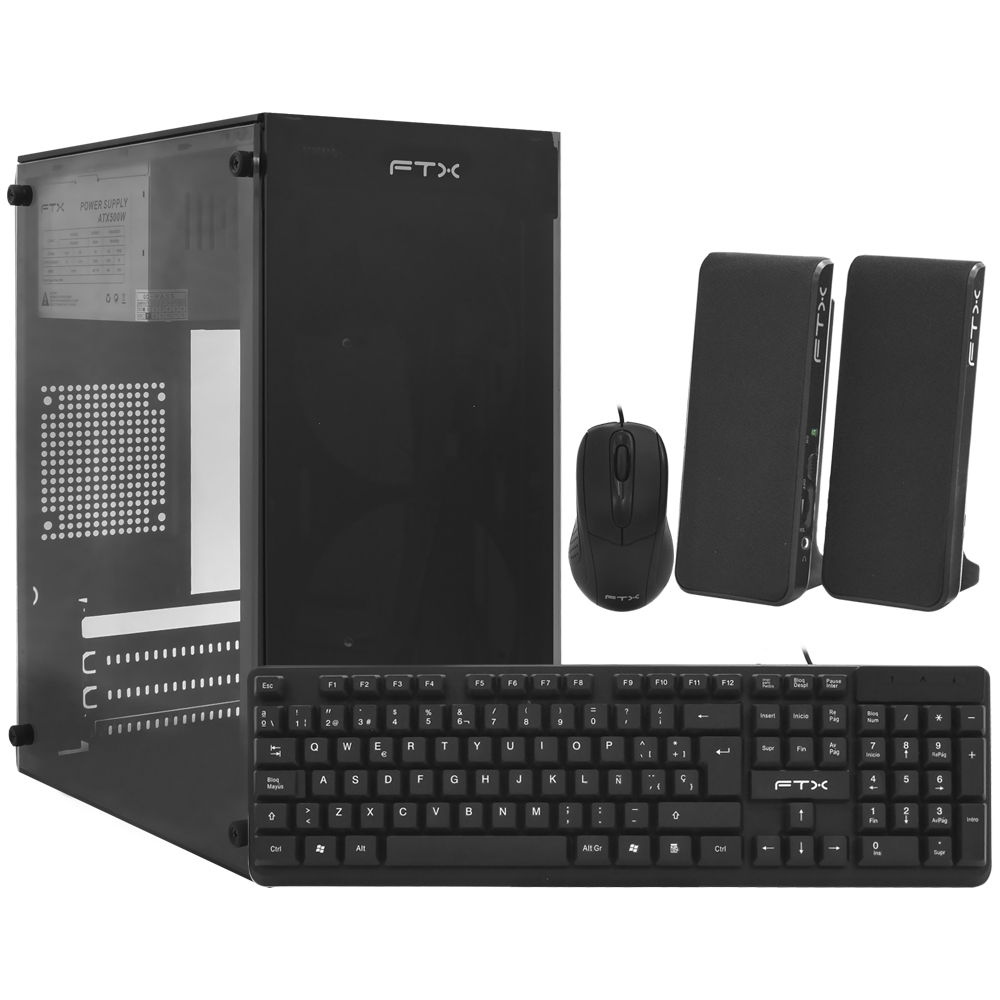 Gabinete Gamer FTX FTX255 500VA / Mouse / Teclado Espanhol / Speaker - Preto