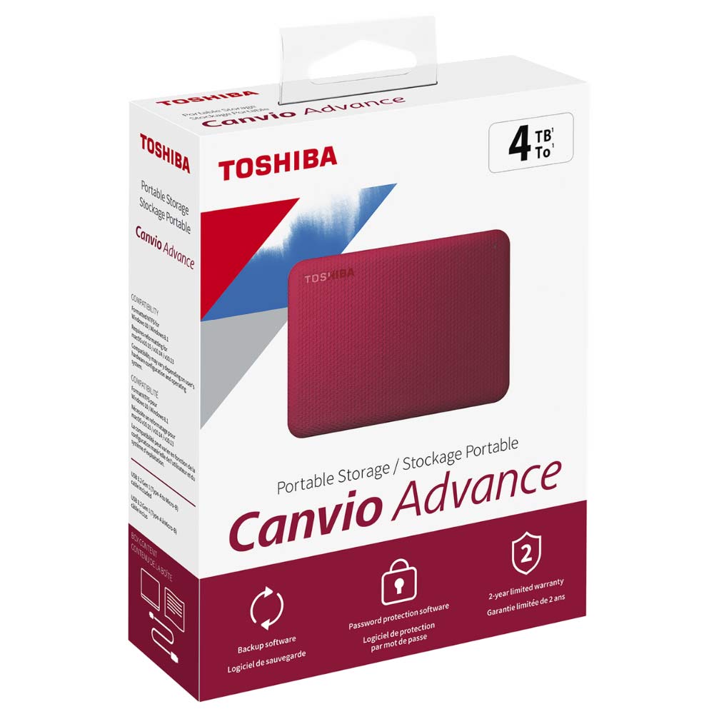 HD EXT.  4TB TOSHIBA CANVIO ADVANCE 2.5" USB 3.2 VERMALHO - HDTCA40XR3CA  