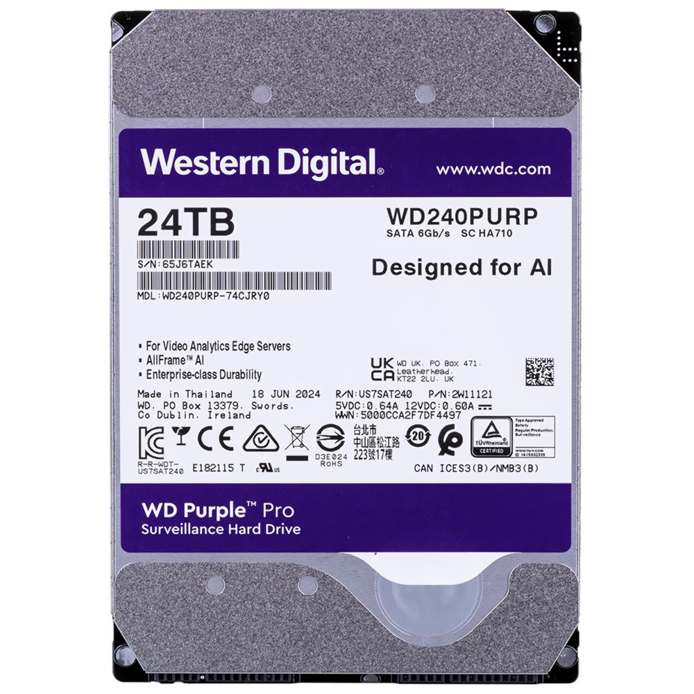 HD SATA3 24TB WESTERN DIGITAL WD PURPLE PRO 7200RPM 512MB WD240PURP (GARANTIA BR) 