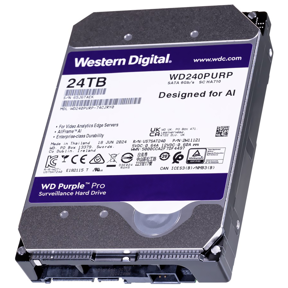 HD SATA3 24TB WESTERN DIGITAL WD PURPLE PRO 7200RPM 512MB WD240PURP (GARANTIA BR) 