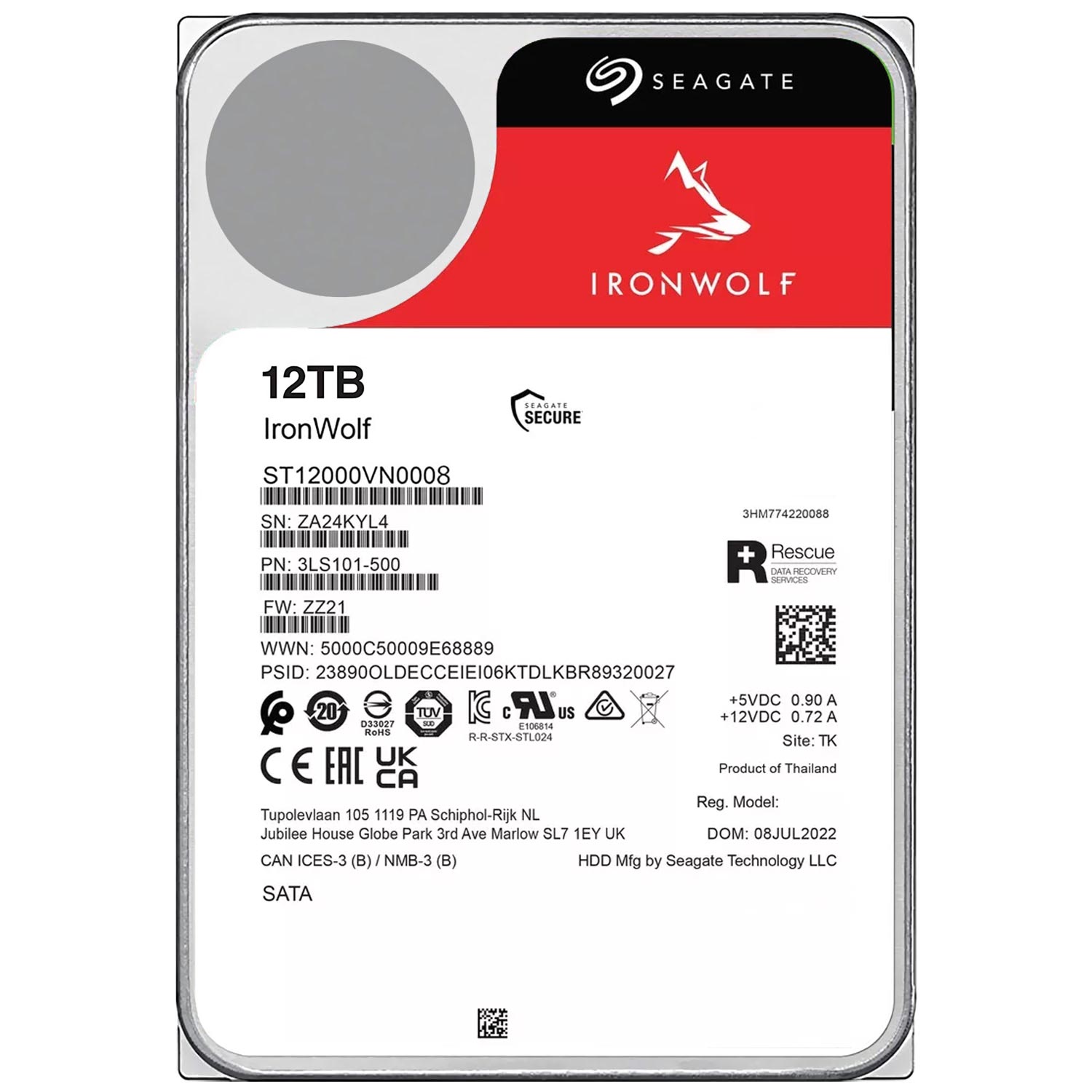 HD Seagate 12TB Iron Wolf 3.5" SATA 3 7200RPM - ST12000VN0008 (GARANTIA BR)