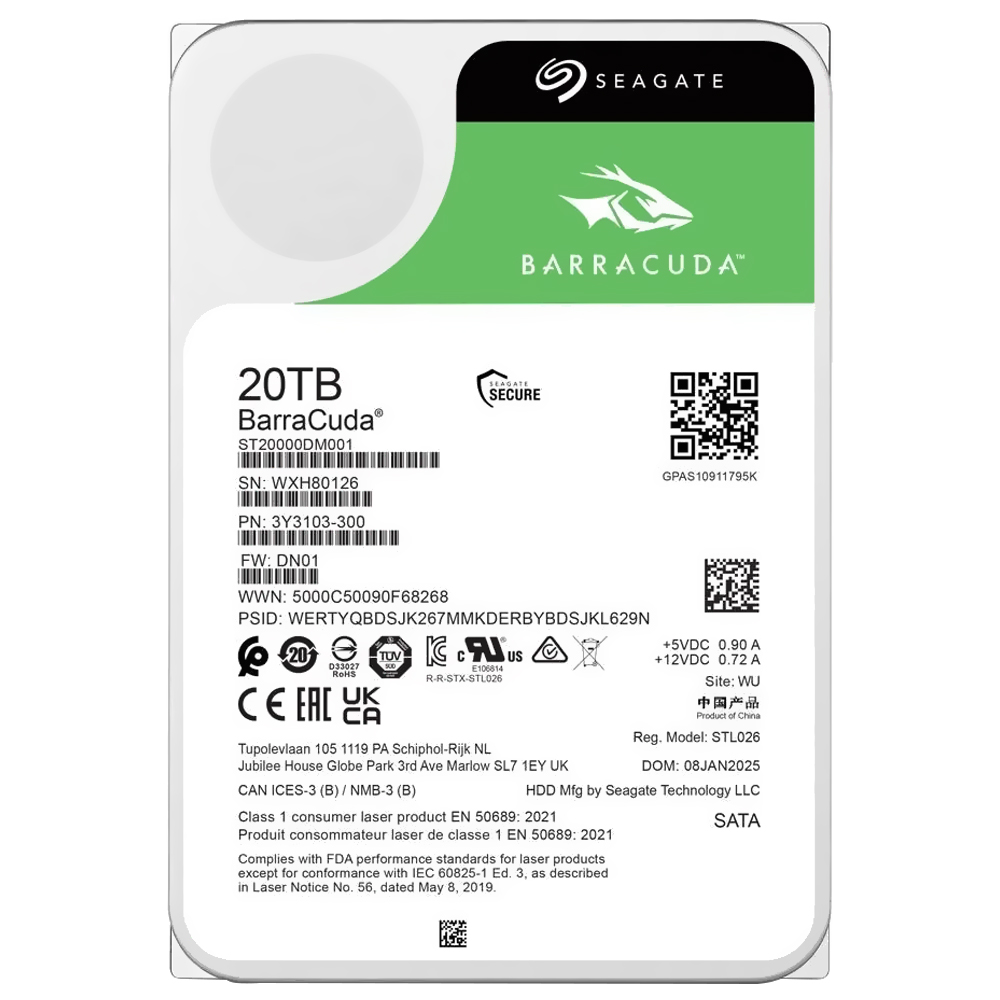 HD Seagate 20TB Barracuda 3.5" SATA 3 7200RPM - ST20000DM001
