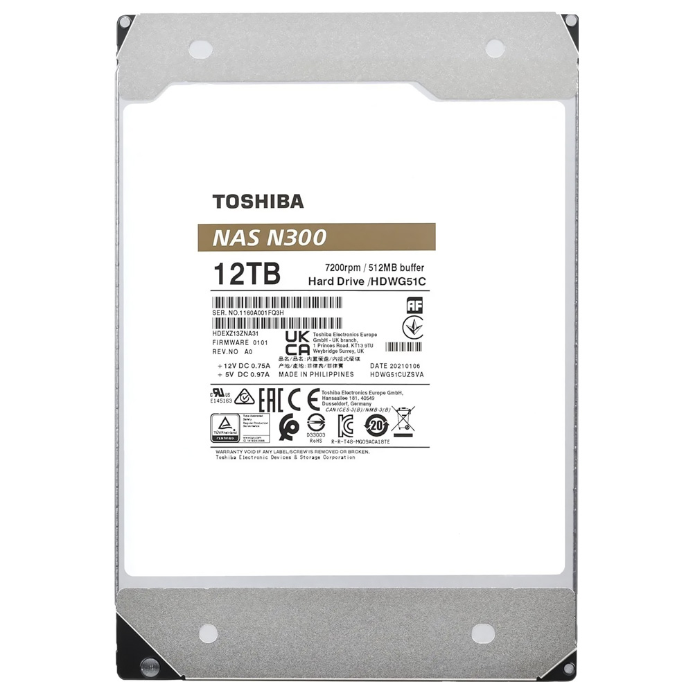 HD Toshiba 12TB N300 Nas 3.5" SATA 3 7200RPM - HDWG51CXZSTA