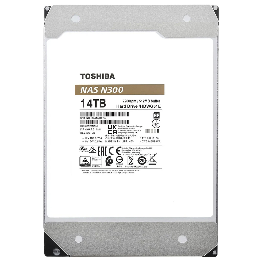 HD Toshiba 14TB N300 Nas 3.5" SATA 3 7200RPM - HDWG51EXZSTA