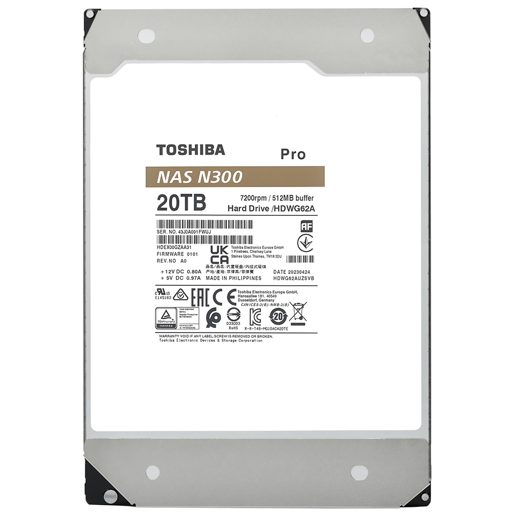 HD Toshiba 20TB N300 Pro Nas 3.5" SATA 3 7200RPM - HDWG62AXZSTB