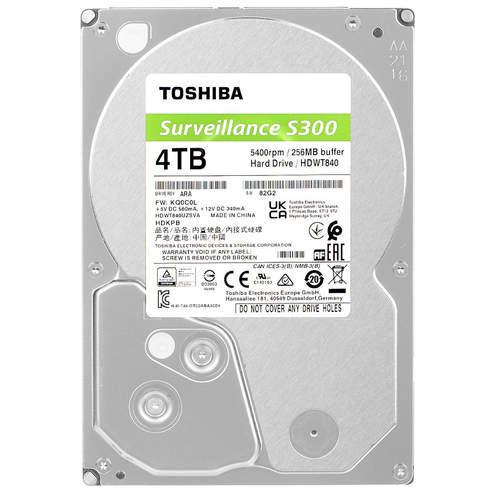 HD Toshiba 4TB S300 Surveillance 3.5" SATA 3 5400RPM - HDWT840UZSVA