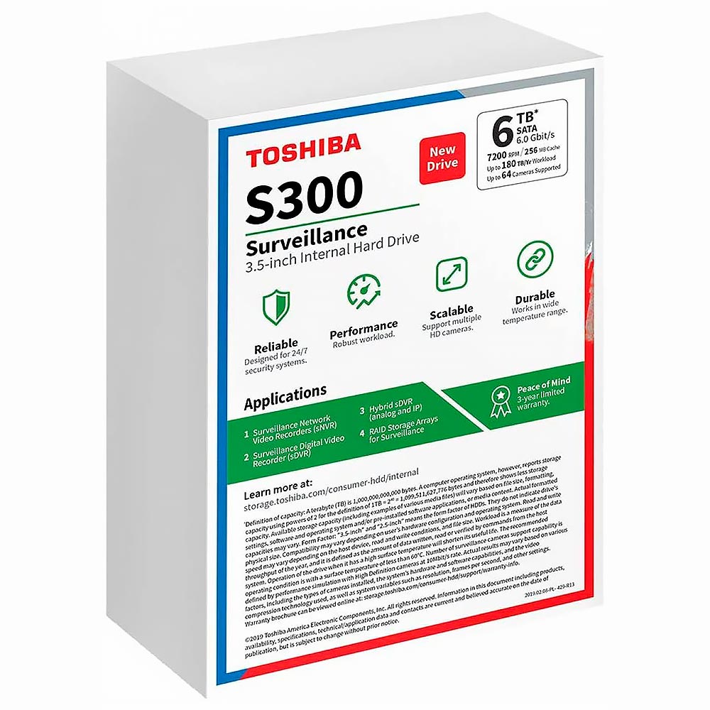 HD Toshiba 6TB S300 Pro Surveillance 3.5" SATA 3 7200RPM - HDWT360UZSVAR